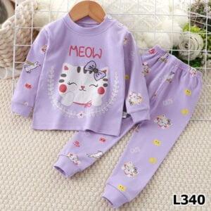 Baby Girl dress Meow Print Full sleeve long pant purple