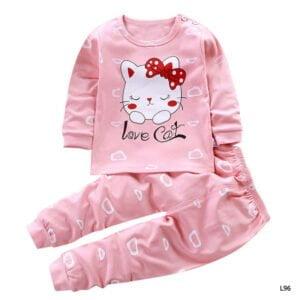 Baby Girl dress Love cat Print Full sleeve long pant Linen