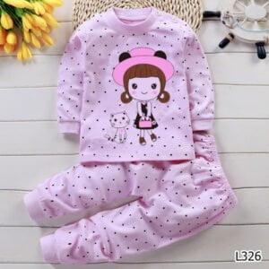 Baby Girl dress Doll & Cat Print Full sleeve long pant Pink