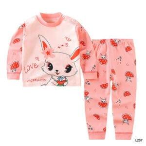 Baby Girl dress Rabbit Print Full sleeve long pant Linen