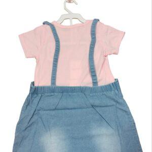 Girls Pink Print T-shirt And Denim cloth set