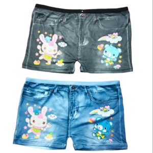 Girls Graphic denim style innerwear cartoon pattern (Lite Blue, Black)