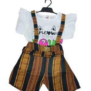 Girls Graphic Print Half sleeve with Suspender pant (Green)