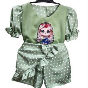 Elsa Baby printed dress girls Top & Skirt Dot Printed Green