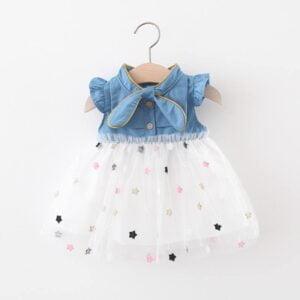 Girls Baby dress cute Princess Dress Birthday dress denim cloth netted