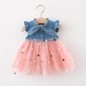 Girls Baby dress cute Princess Dress Birthday dress denim cloth netted