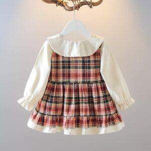 Girls Baby dress cute Princess Dress Birthday dress multicolor checked -Brown