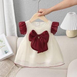 Girls Baby dress cute Princess Dress Birthday dress satin red bow