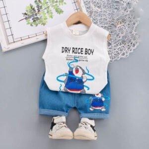 Baby boys dress summer cool sleeveless White & Blue denim pant