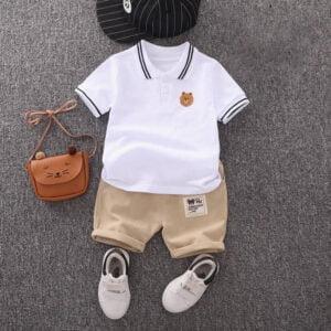 Baby boys dress summer cool half sleeve white & brown pant