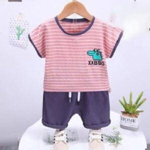 Baby boys dress summer cool half sleeve Pink & White stripped