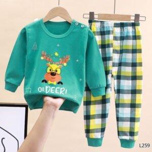 Baby boy dress Oh Deer Print Full sleeve long pant green