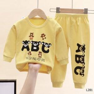 Baby boy dress ABC Print Full sleeve long pant Yellow