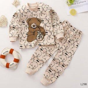 Baby boy dress Teddy Print Full sleeve long pant Brown