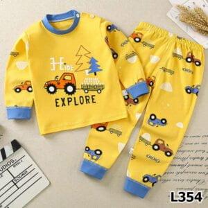 Baby boy dress Cute Car Print Full sleeve long pant Lite Yellow