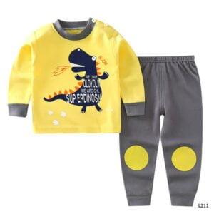 Baby boy dress Giraffe Print Full sleeve long pant Lite Yellow