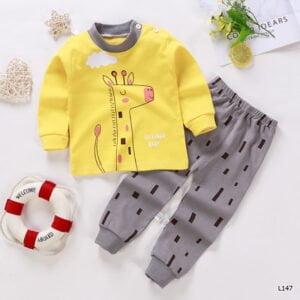 Baby boy dress Baby Print Full sleeve long pant Lite Yellow