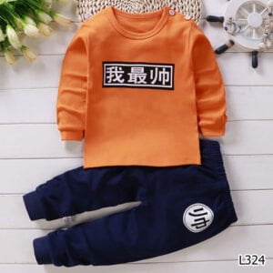 Baby boy dress Handsome Print Full sleeve long pant Lite Orange