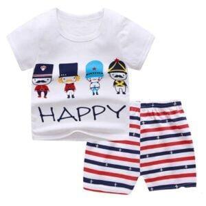 Baby boy dress Happy Print Half sleeve half pant white