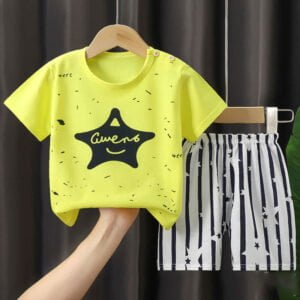 Baby boy dress Star Print Half sleeve half pant Lime Yellow