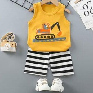 Baby boy dress Toy Print sleeveless half pant Yellow