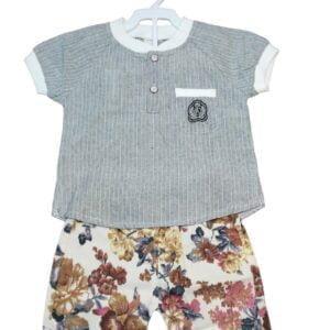 Boy set, two-piece set round collar shirt + pant