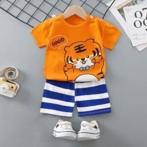 Boys Half sleeve Tees & short pants orange Tiger print