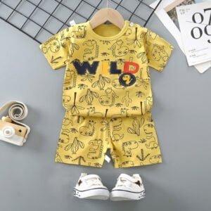 Boys Half sleeve Tees & short pants yellow print dragon